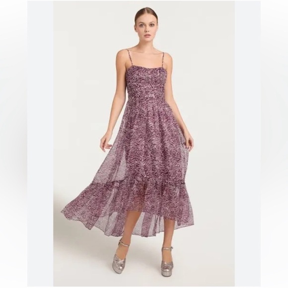 CINQ A SEPT Inkstrokes Daria Silk Midi Dress - Dark Plum - Picture 5 of 8